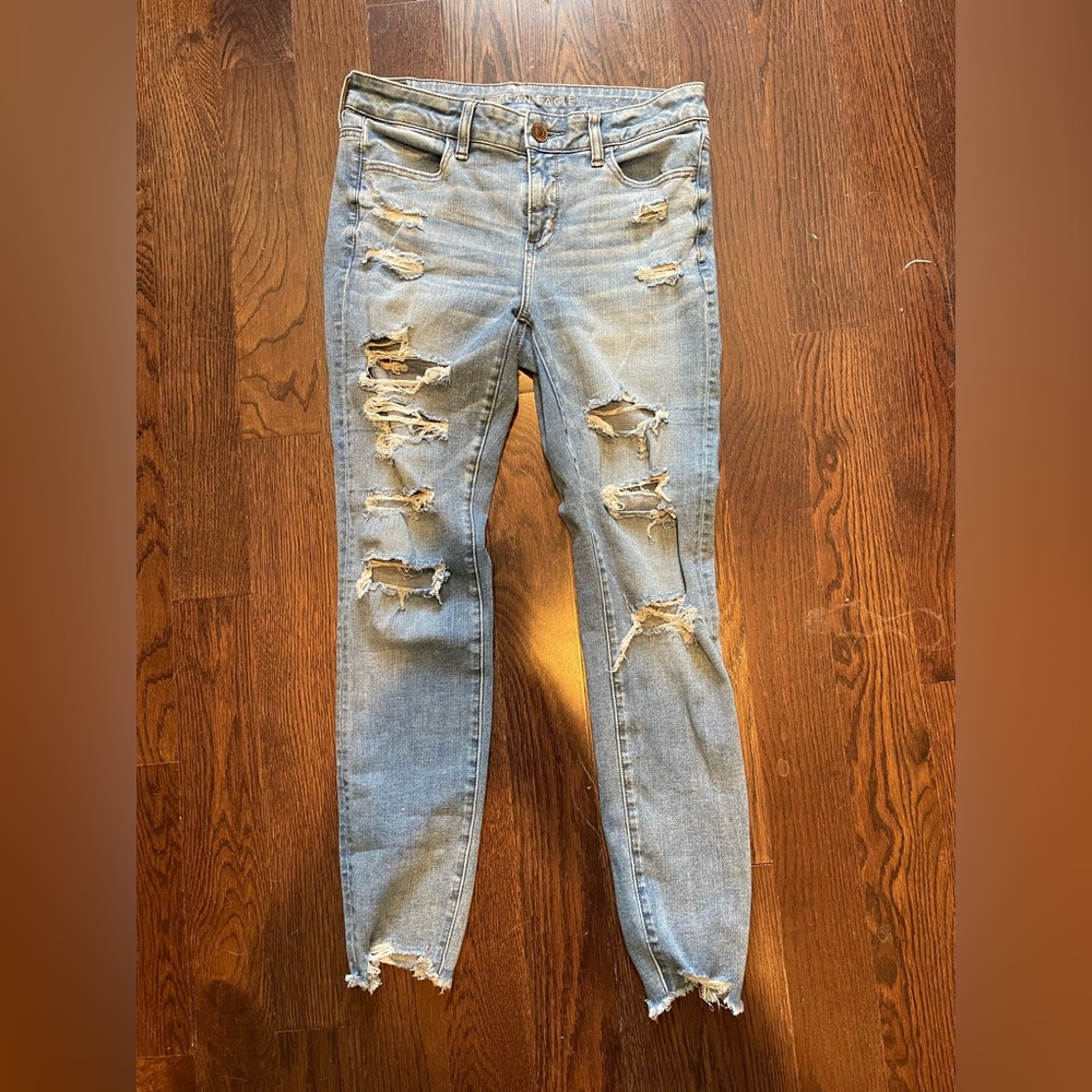 American Eagle Outfitters Ripped Light Blue Skinny Jeans